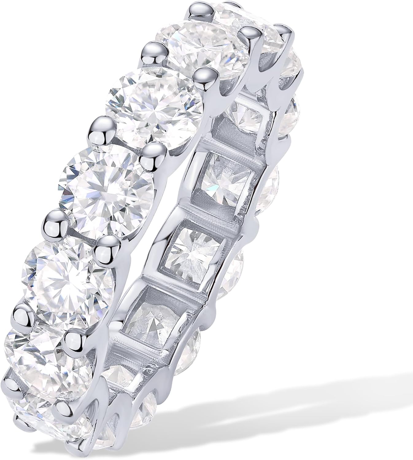 PAVOI 14K Gold Plated Eternity Ring for Women - Statement Eternity Band Rings with Round Cubic Zirconia - Stackable Wedding Band - Love Engagement Trendy Bridal Jewelry
