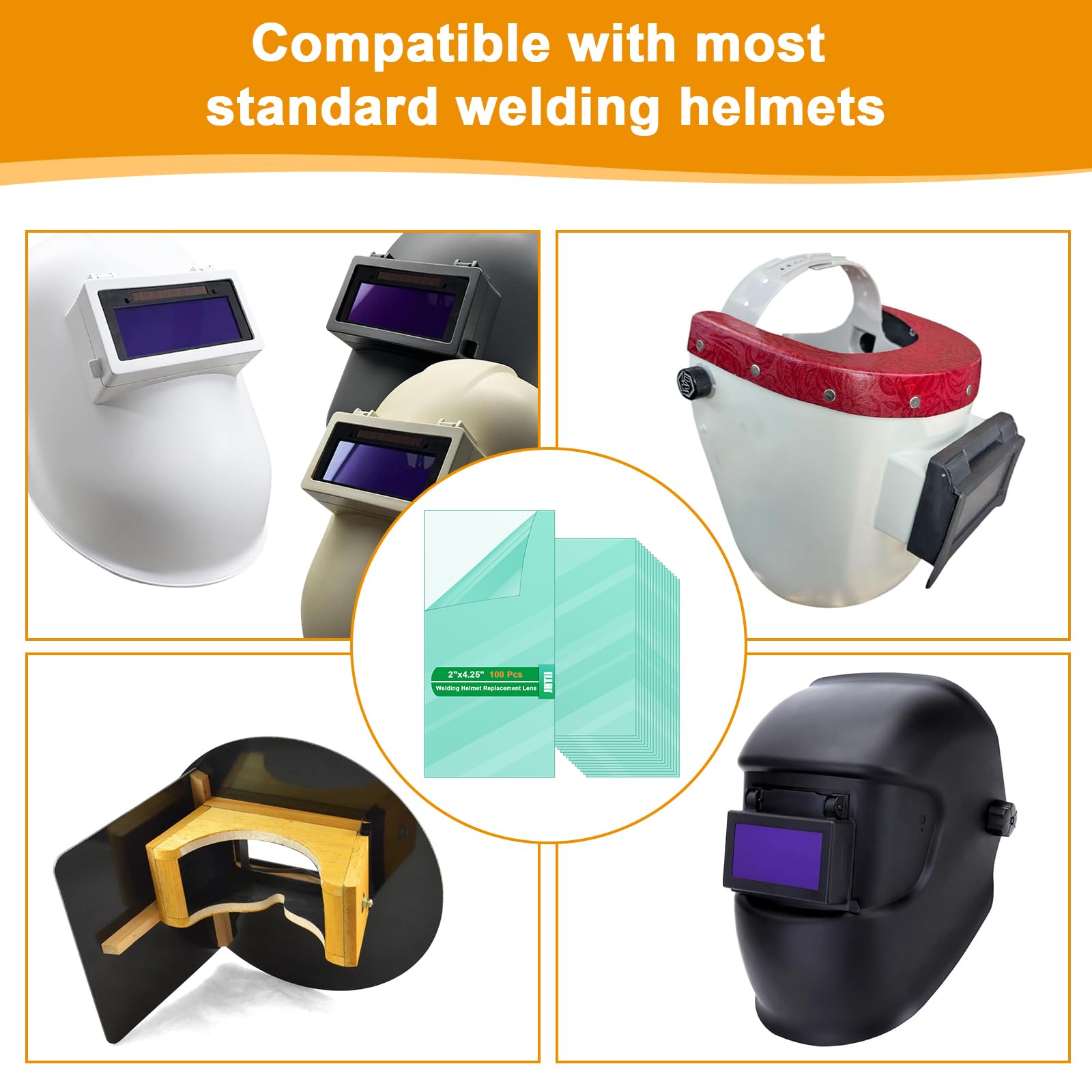 100 lentes de repuesto para casco de soldadura, lente de policarbonato transparente antiarañazos de 2 x 4.25 pulgadas para soldadura Arc/MIG/TIG, se adapta a la mayoría de cascos de soldadura estándar