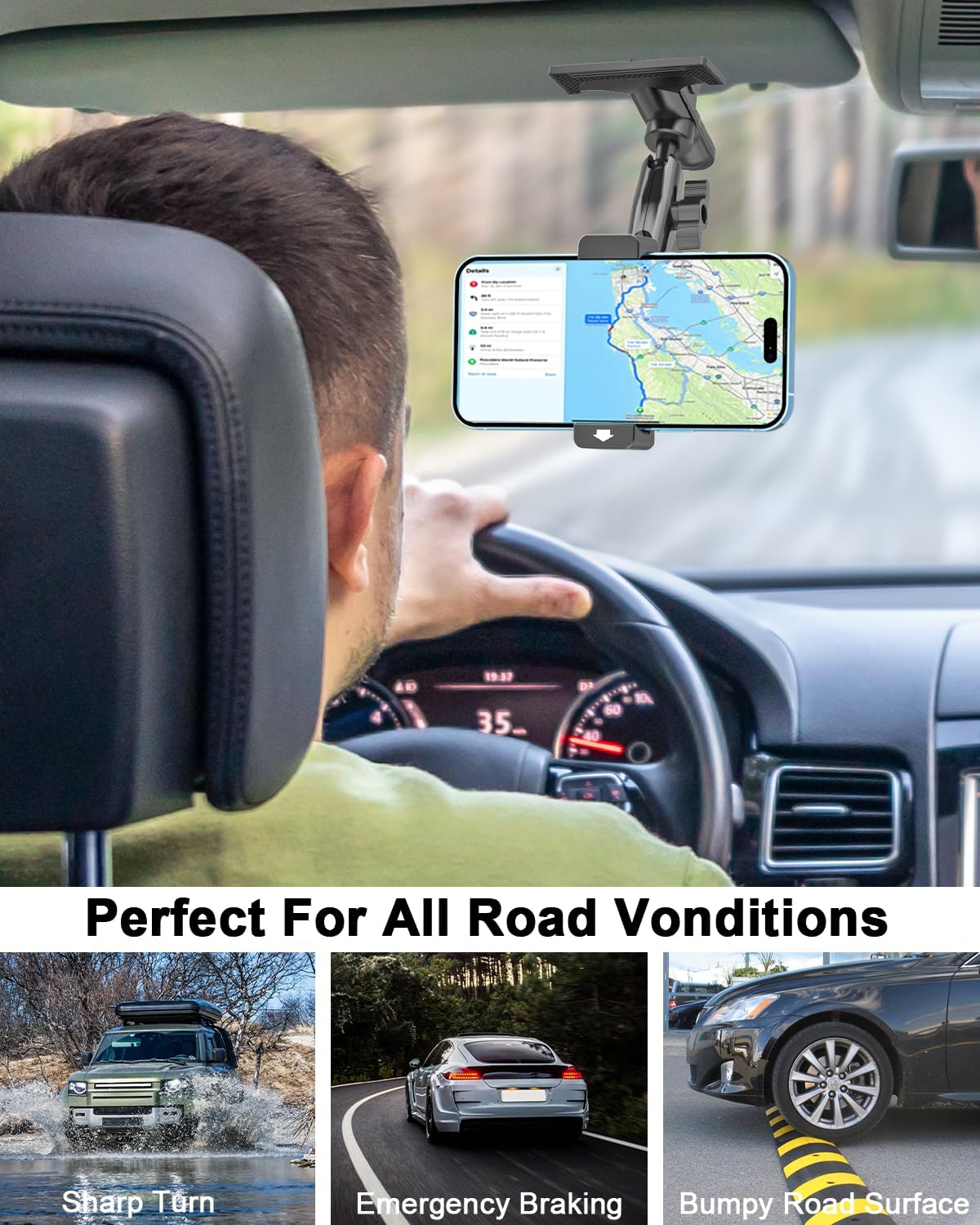 Sun Visor Car Phone Holder Wider Clamp & Metal Clip [Thick Cases Friendly] Phone Holders for Your Car Mount Automobile Hands Free for iPhone Air 17 Pro Max 16 15 14 13 12, S25, 4-7" Smartphones