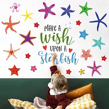 Colorful Underwater Starfish Wall Stickers Sea Stars Ocean Animal Wall Decals Peel and Stick Under The Sea Wall Decal Art Stickers Kids Room Nursery Classroom Bathroom Decorations