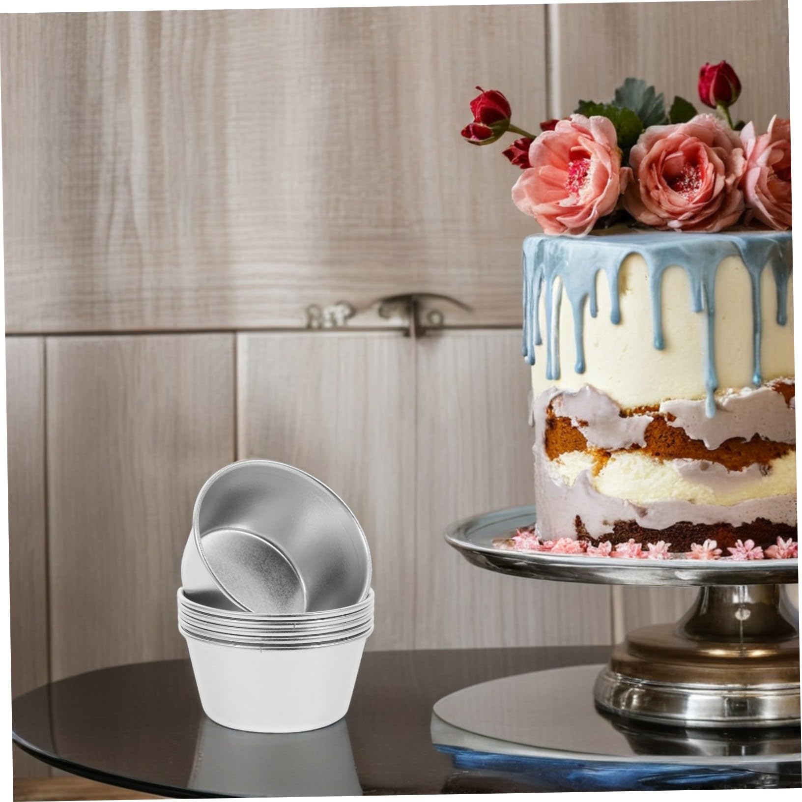 8 Moldes Redondos de Acero al Carbono para Tartaletas y Cupcakes | Superficie Antiadherente, Acabado Plata Elegante, Aptos para Horneado Casero y Meriendas