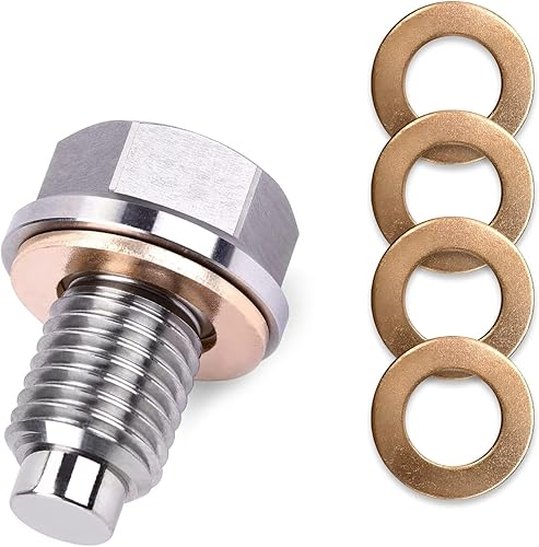 Yumfugu Paquete de 1 tapón de drenaje de aceite para automóvil M14x1.5, perno de tuerca de drenaje de sumidero de acero inoxidable con 5 juntas,