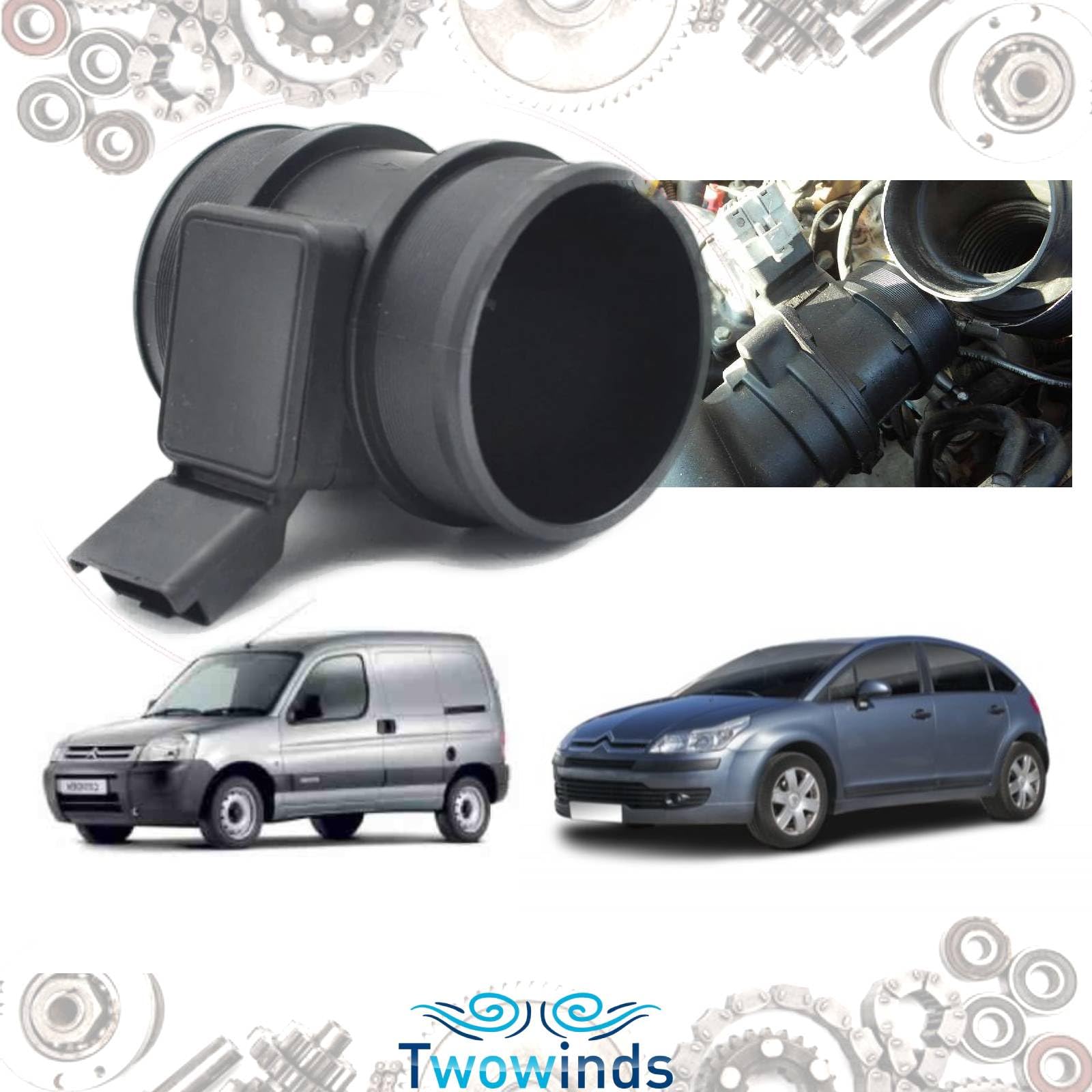 Twowinds - Caudalímetro 5Wk9623 Compatible con Citroën Berlingo (96-02) C4 (04-10) Jumper (94-06) Jumpy (95-06) Xsara (00-04) Fiat Ducato (94-06) Peugeot 206 306 307 Boxer (94-06) Partner (96-06)