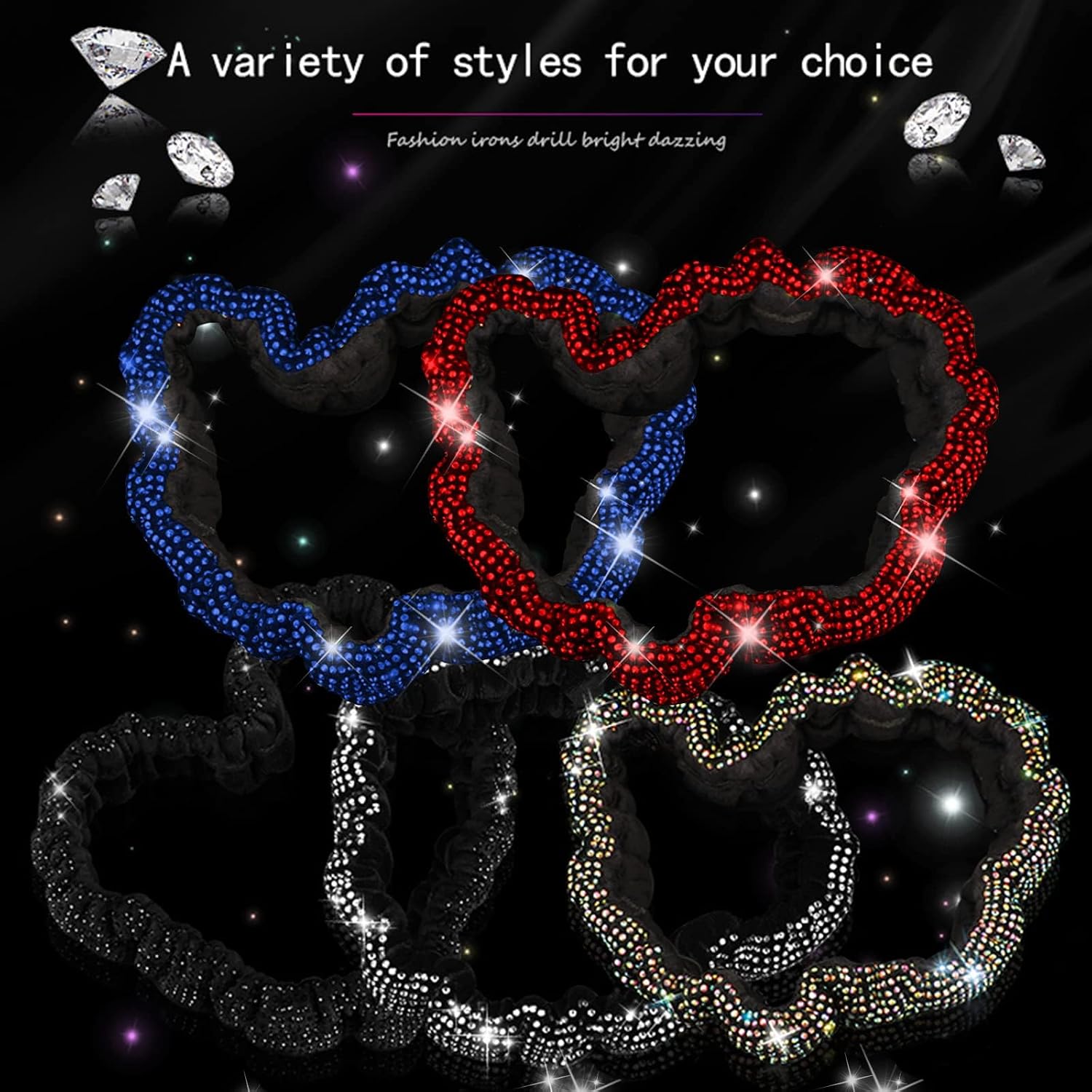 Bling Car Rearview Mirror Cover, Women's Full Drill Head Pillow Cover, Crystal Rhinestone Bling Car Interior Accessories for Women Universal Fit - black