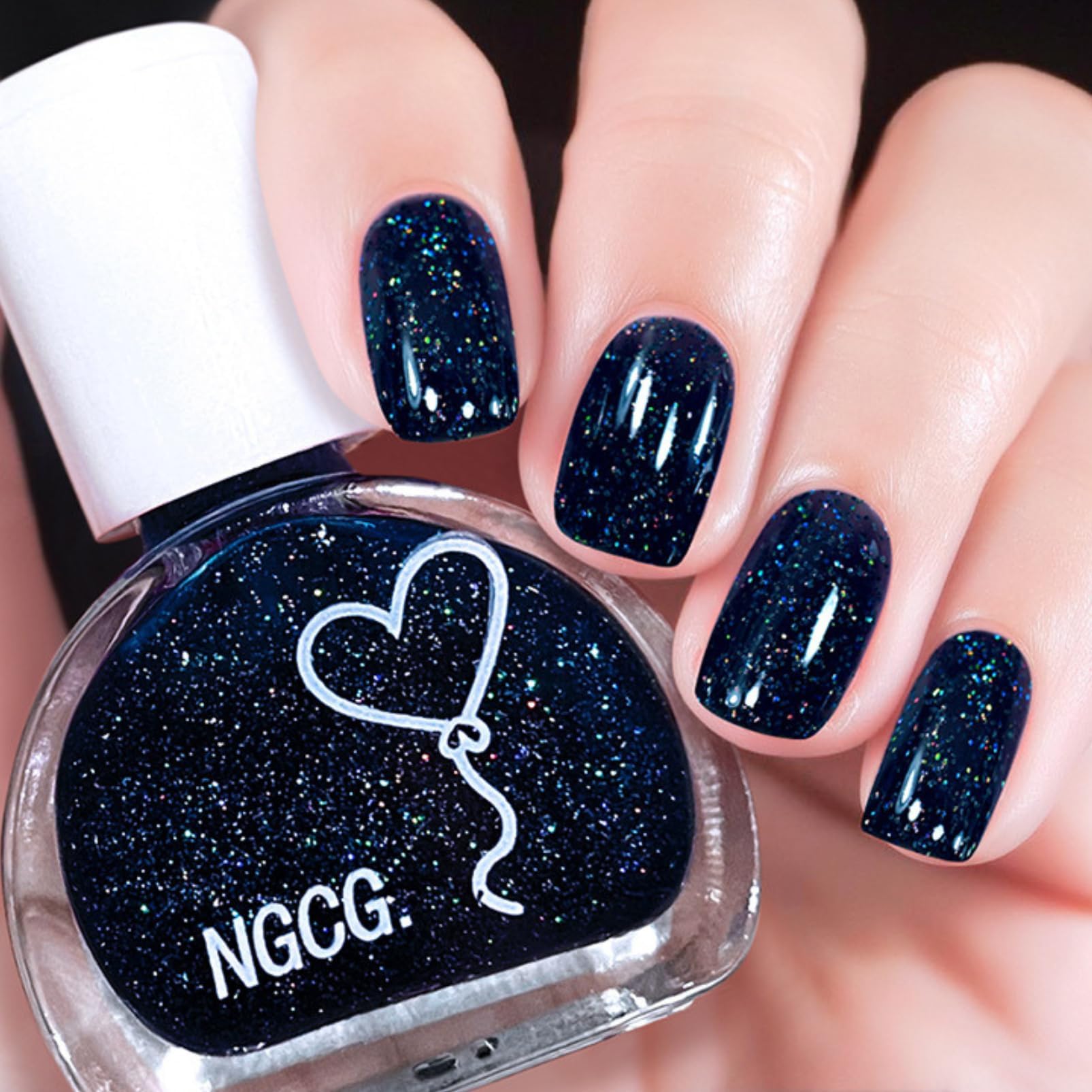 – Glitter Dark Blue Nail Varnish,Long Lasting Quick Drying & Chip Resistant Jelly Shimmer Holographic Nail Polish High Glossy for DIY Salon Manicure at Home, No Need UV(10ML)