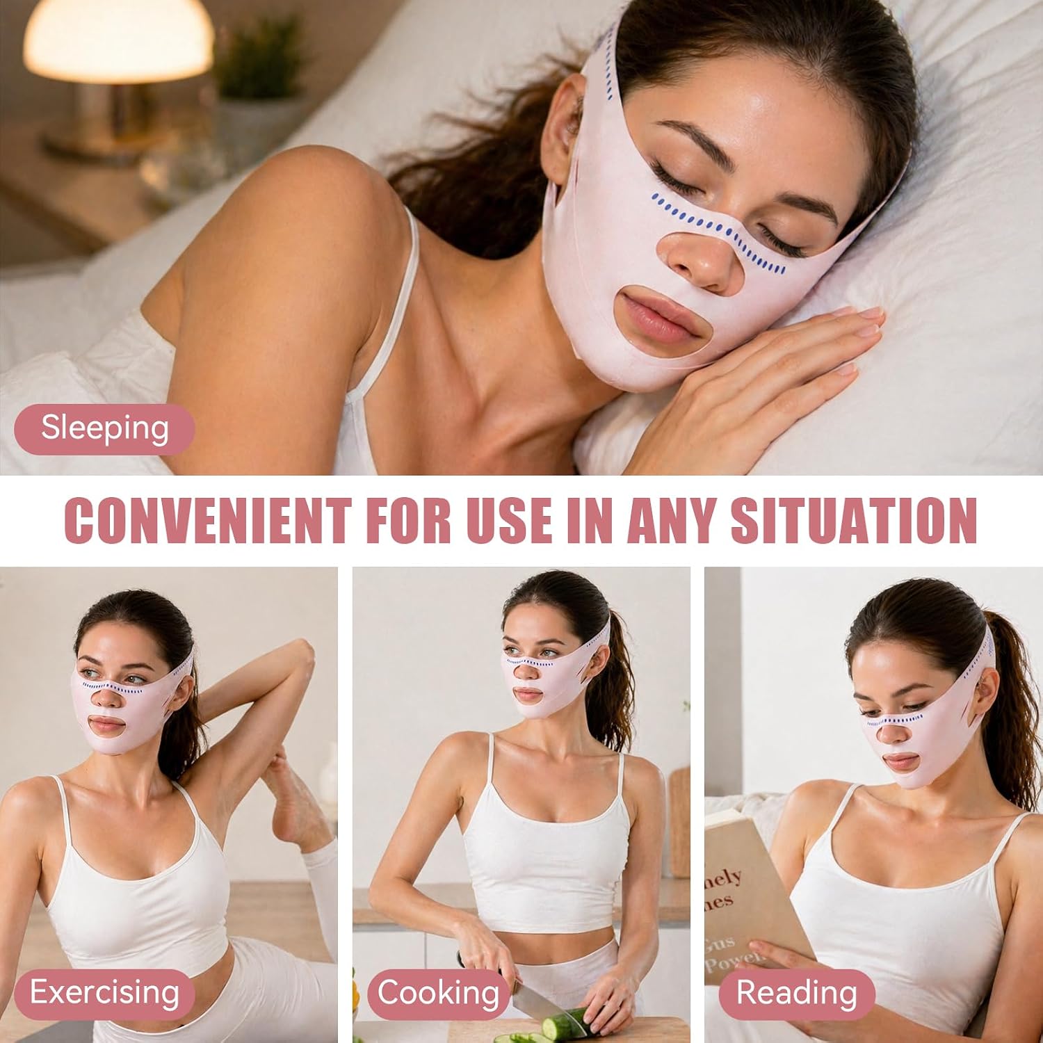V Line Lifting Face Mask for Women, Double Chin Reducer, Jawline Shaper, Adjustable Face Slimming Strap for Sleeping, Reusable Chin Strap & Jaw Exerciser