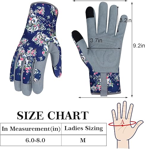 Miniatura 2 de Guantes de jardinería de cuero para mujer, a prueba de espinas, guantes de jardín para pantalla táctil, guantes de trabajo, regalos, L