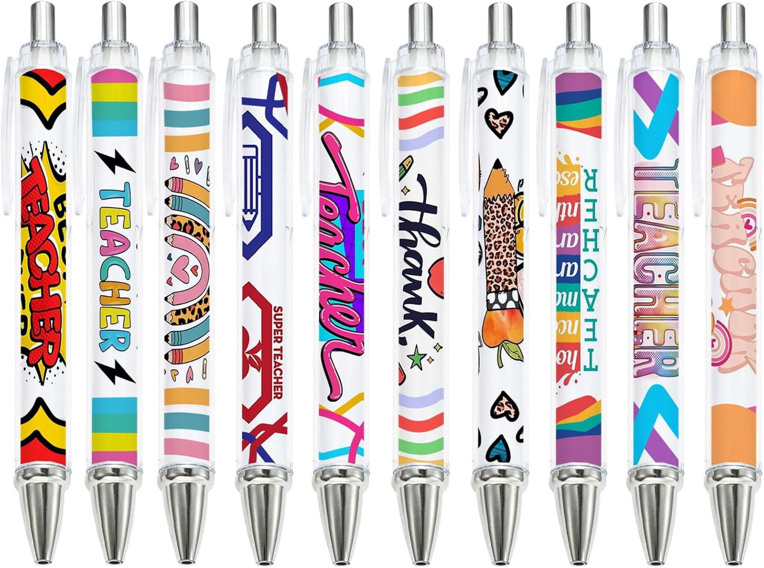 Kicpot 10pcs Teacher Pens Fun Cool Funny Cute Pens Set Best Teachers Appreciation Gifts in Bulk Pens for Writing Preschool Stationery School Office Supplies
