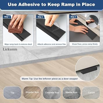 LIEKUMM 1 Rise Odorless Threshold Ramp for Doorways, Wheelchair Ramp with 3500 lbs Capacity, Portable Door Ramp for Electric Wheelchairs, Strollers, Garage, Robot Vacuums, Black