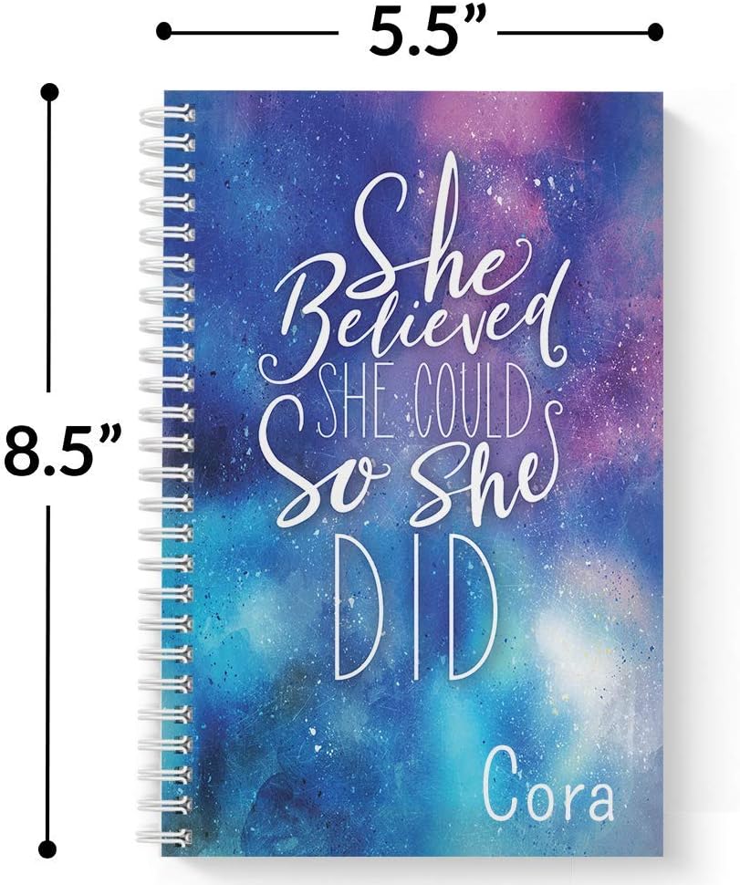 She Believed Personalized Inspirational Monthly and Weekly Softcover Planner and Organizer, 1 full year, January-December DATED or UNDATED OPTION, 5.5" x 8.5", lay flat wire-o spiral binding