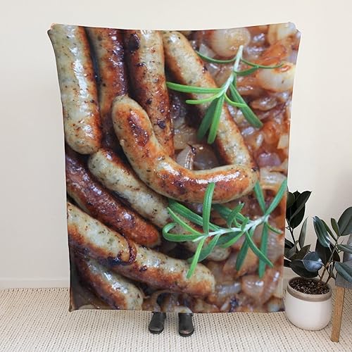 Miniatura 4 de Manta de salchicha frita con romero 3D divertida y realista de comida ultra suave, 80 x 60 pulgadas, para viajes, todas las estaciones, cama, sofá,
