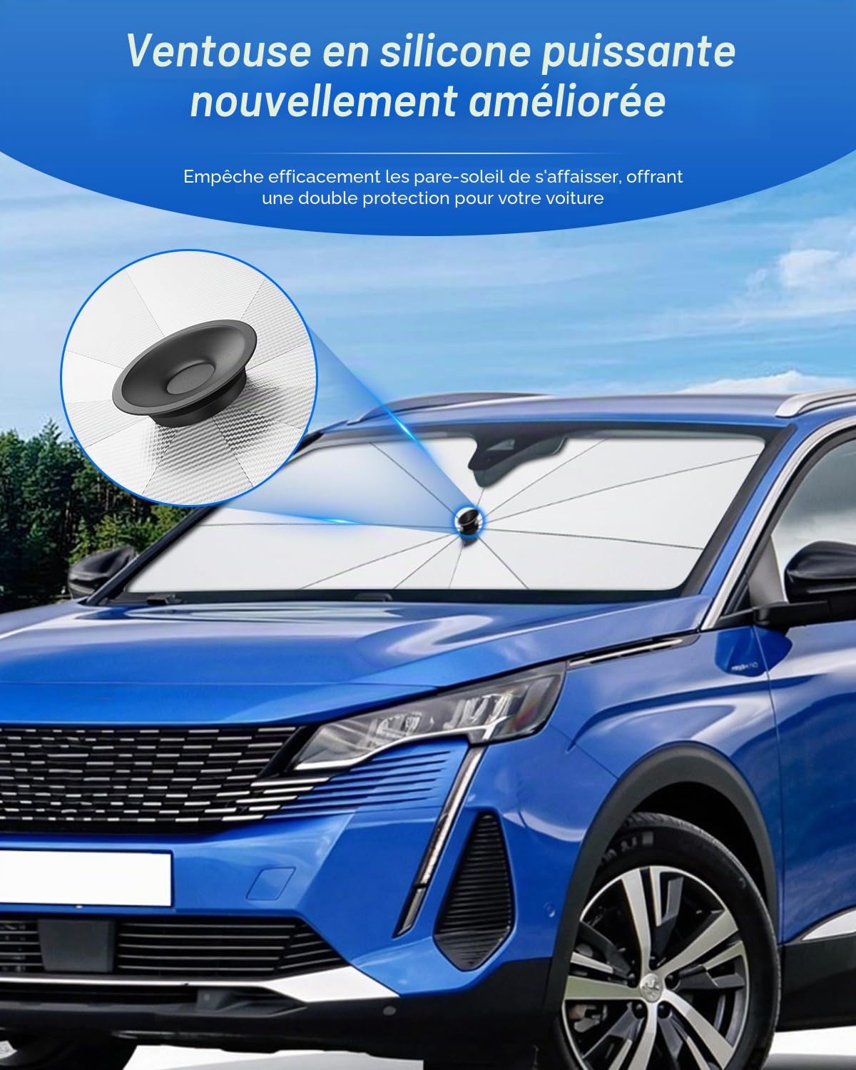 SHAOHAO Pare-Soleil Parapluie pour Peugeot 3008/5008 2016-2024 avec Poignée à Cordon en Nylon Souple, Protection d'Écran Anti-Rayures, Isolation Thermique UV Parasol de Voiture Pliable Accessoires