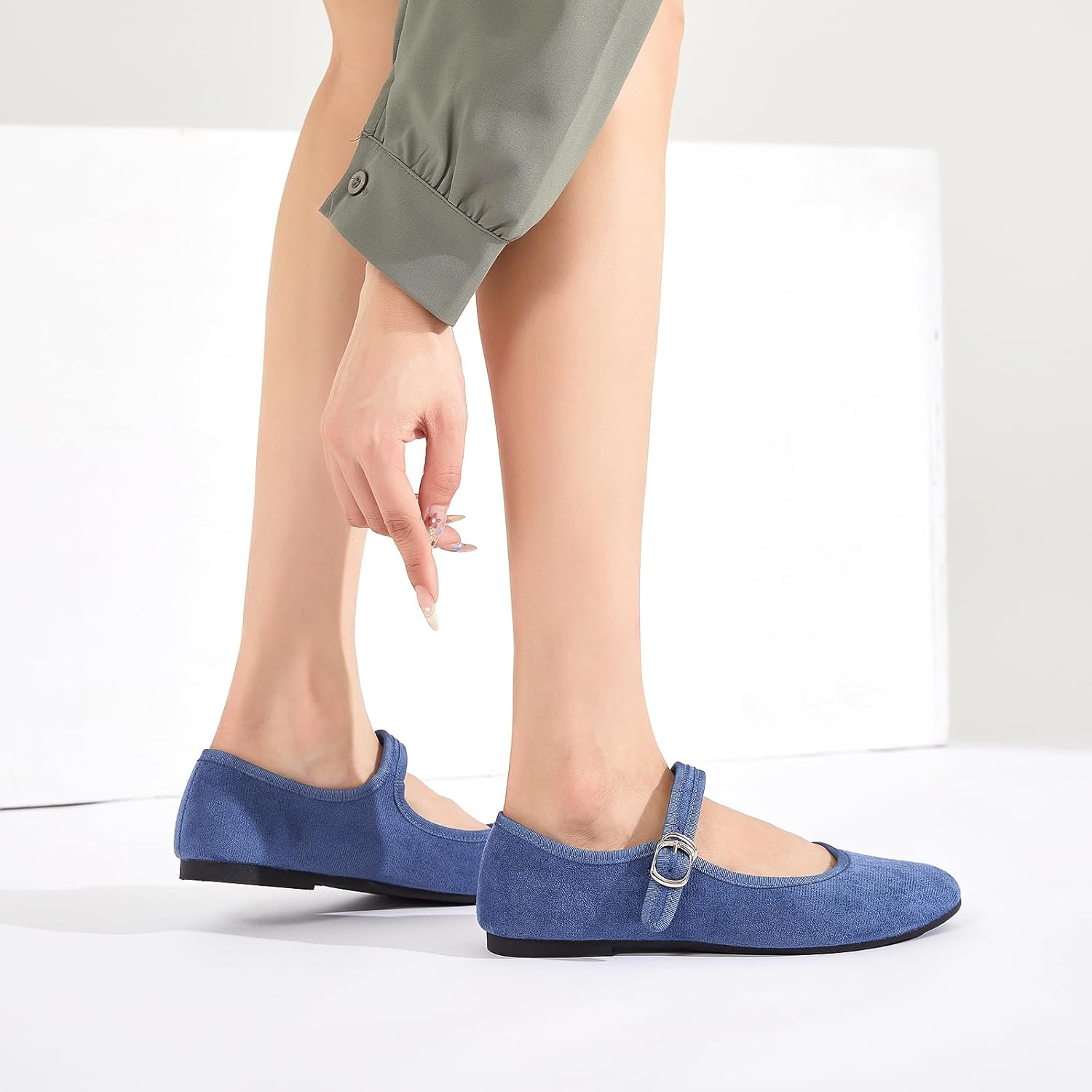 BABUDOG Womens Mary Jane Flats with Strap,Faux Suede Black Flats Shoes,Flats Shoes Women Dressy Comfortable - Image 9