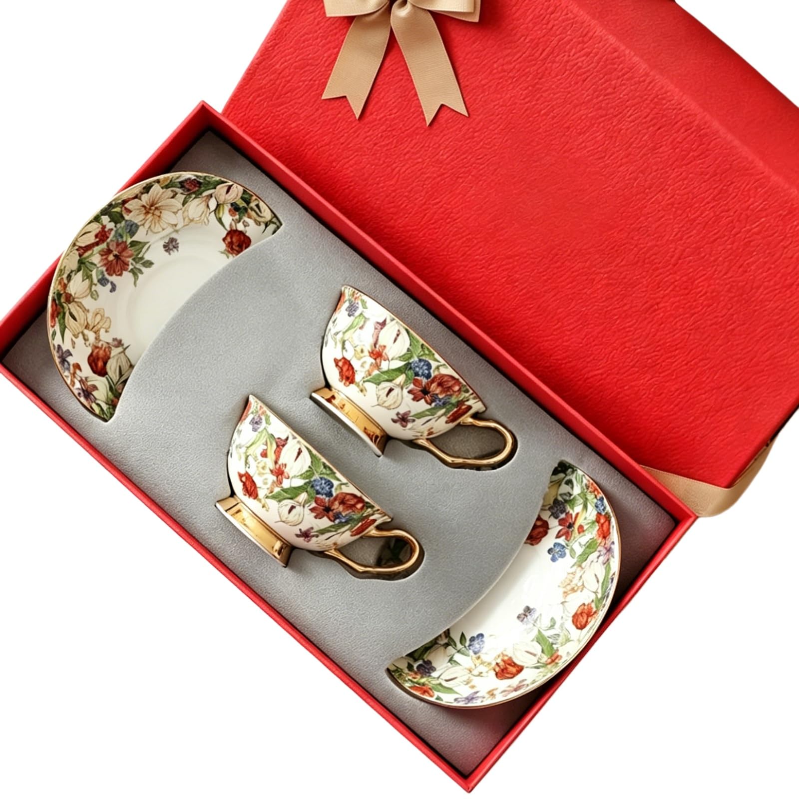 Zestaw filiżanek do kawy i spodków - Zestaw filiżanek do espresso Fine Bone China, Zestaw ceramicznych filiżanek do herbaty z opakowaniem prezentowym