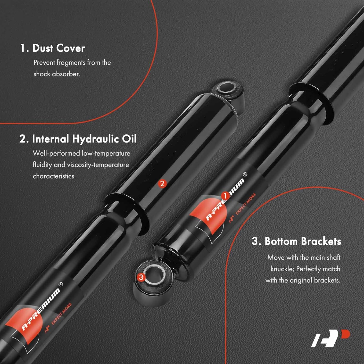 A-Premium Heavy Front Shock Absorber Compatible with International Harvester 4600 1990-1994, 4800/4700/4900 1990-2003, 8100 1990-2003, 8200, 5600i & Thomas School Bus, 2-PC Set