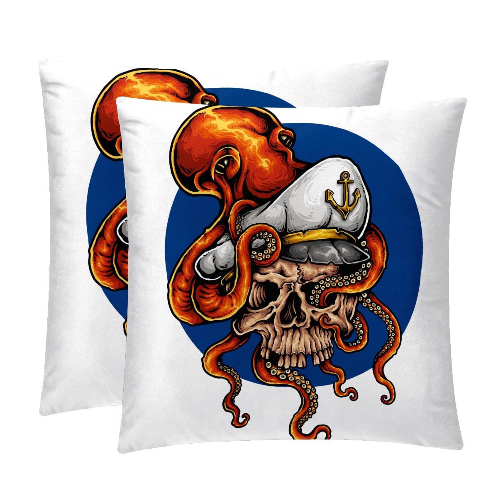 TDGKPZ Octopus Pirate Skull Throw Pillow Covers 2 Pack Pillowcases Soft Cozy Pillow Cases For Couch Bed Sofa 40x40cm