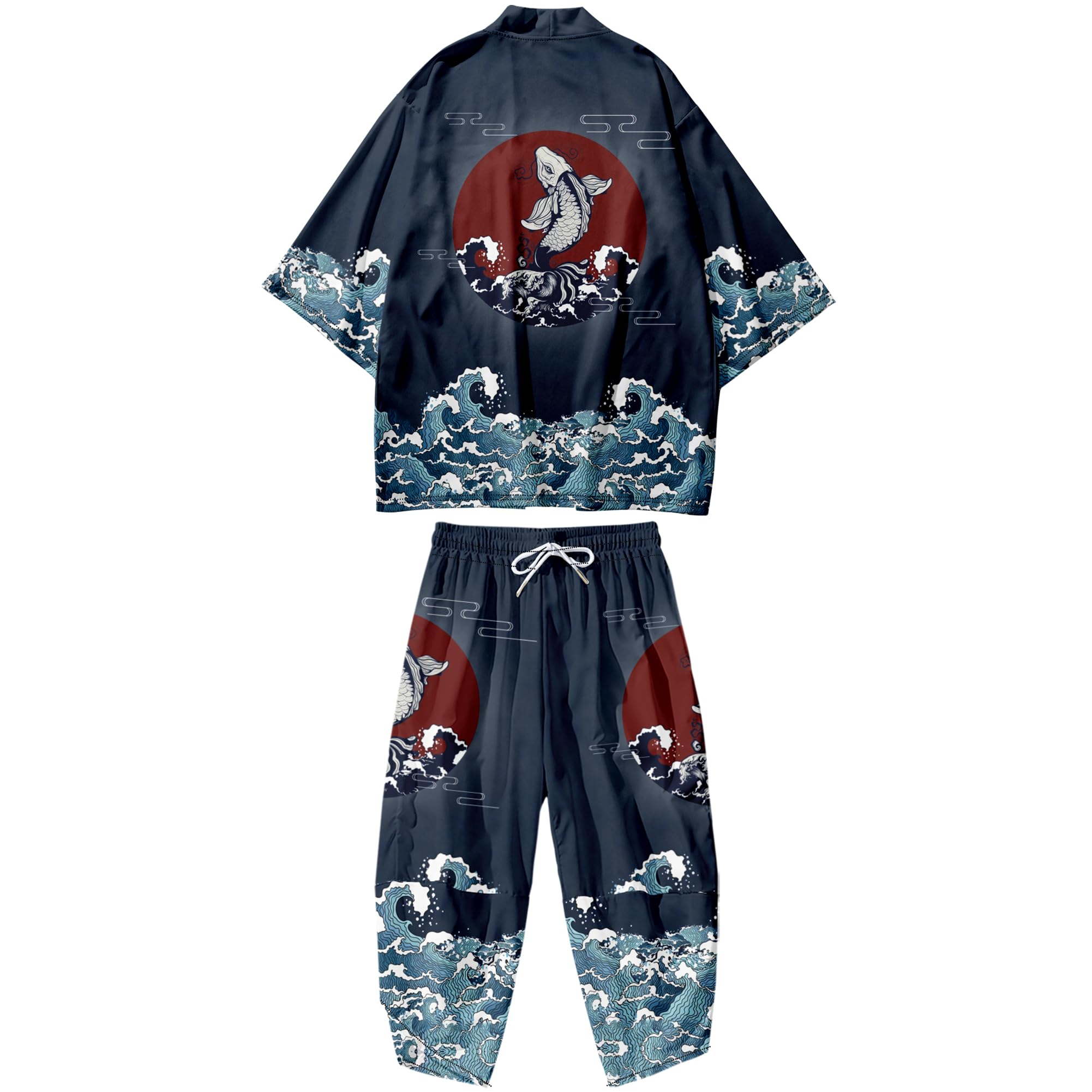 Mens Kimono Set 3/4 Sleeve Haori And Shorts Casual 2 Piece Japanese Outfits