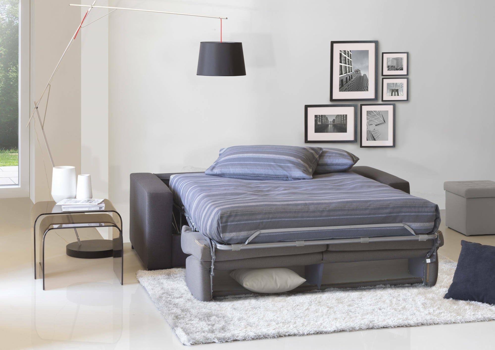 Talamo Italia - Divano letto 3 posti Aliana, Sofà apertura girevole in tessuto imbottito, Braccioli standard, 100% Made in Italy, Cm 220x95h90, Grigio e Antracite
