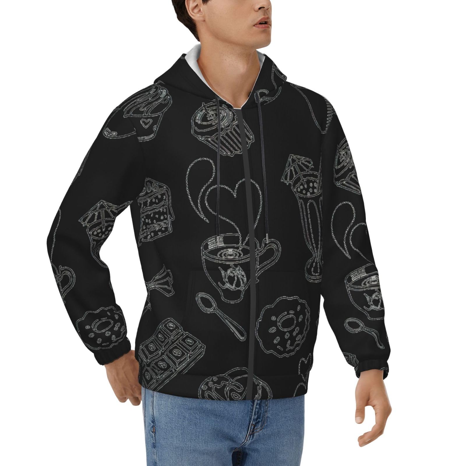 Sweat à capuche motif thé après-midi noir vêtement décontracté - 8