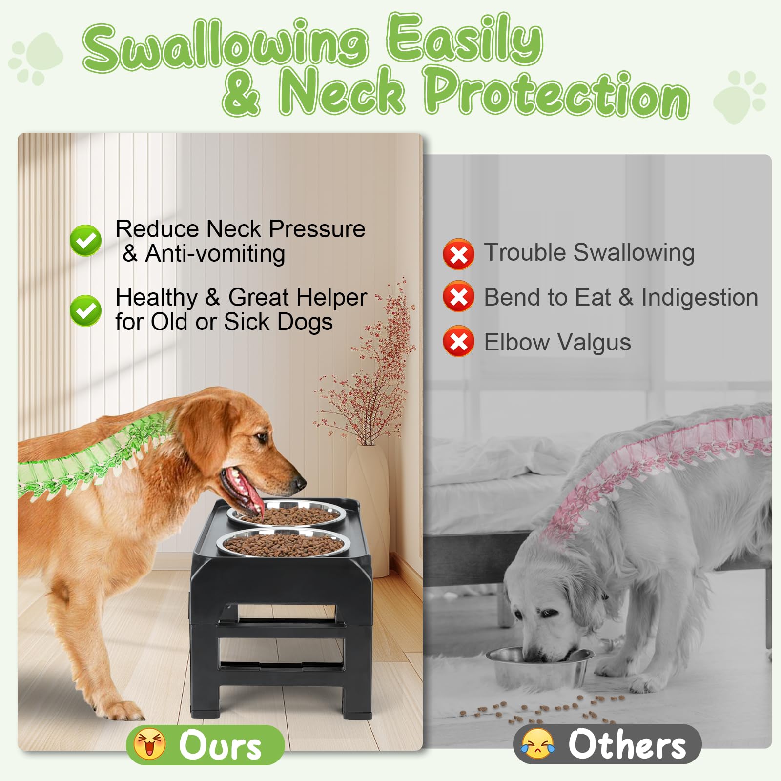 AIRMX Cuencos elevados para perros de altura ajustable con 2 cuencos de acero inoxidable para comida para perros, comedero plegable antideslizante para perros medianos y grandes, se ajusta a 12.4