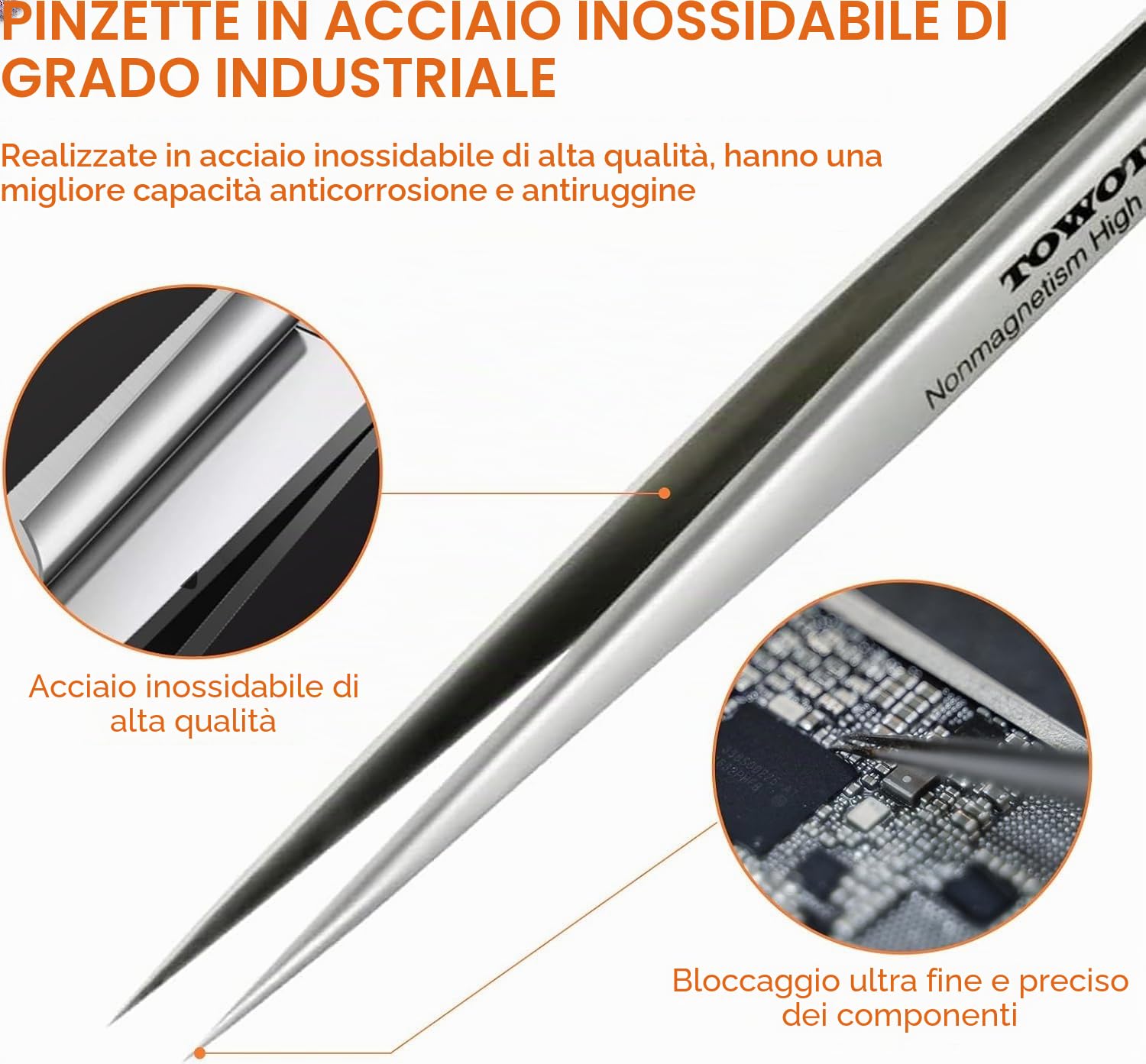 Pinzette di precisione in acciaio inox TOWOT