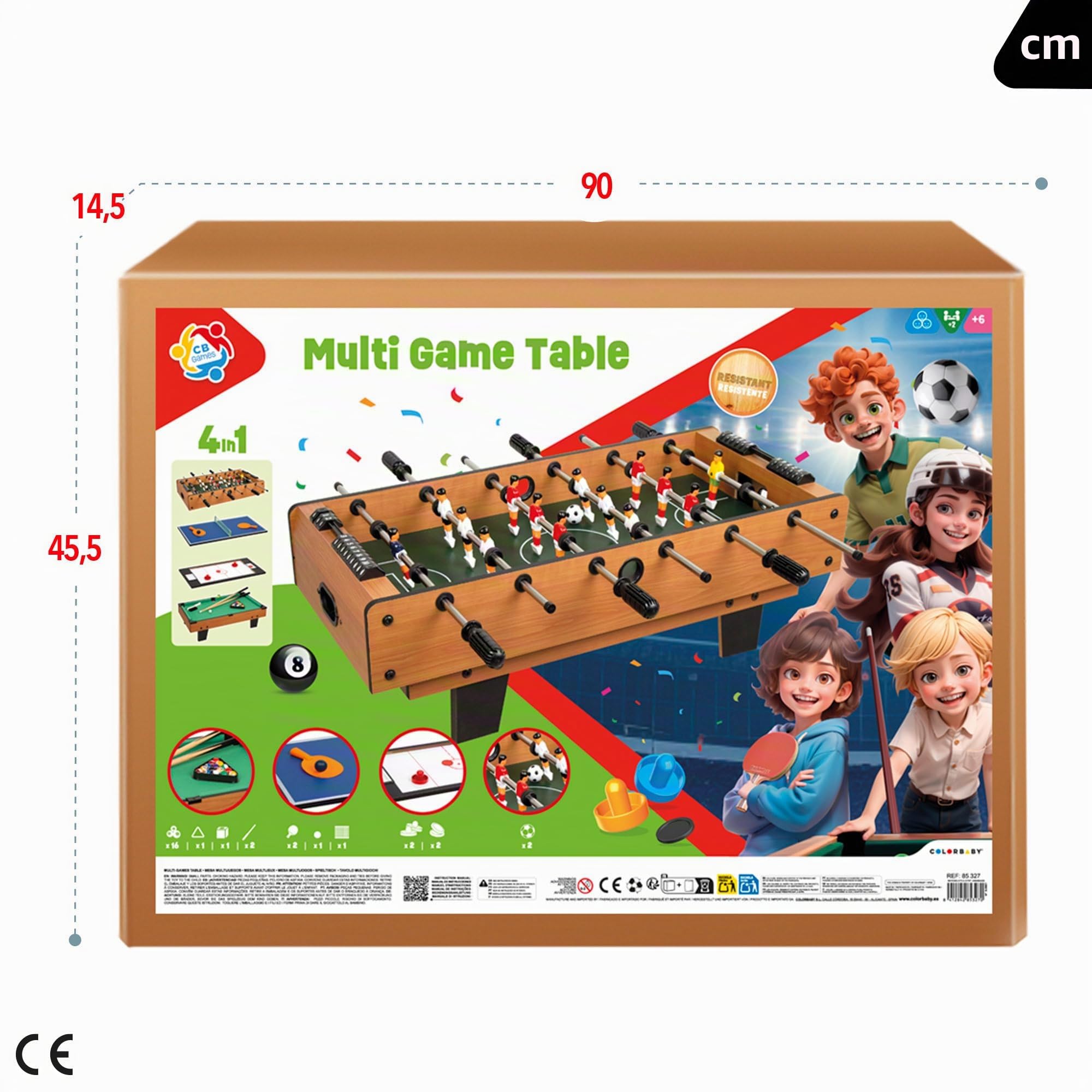 ColorBaby CB Games - Tavolo multigiochi 4 in 1, Dimensioni 81 x 43 x 27 cm, Calcio Balilla, Biliardo, Ping-Pong, Hockey, Gioco da Tavolo, Calcio Balilla per Bambini, multigioco, 6 Anni (85327)