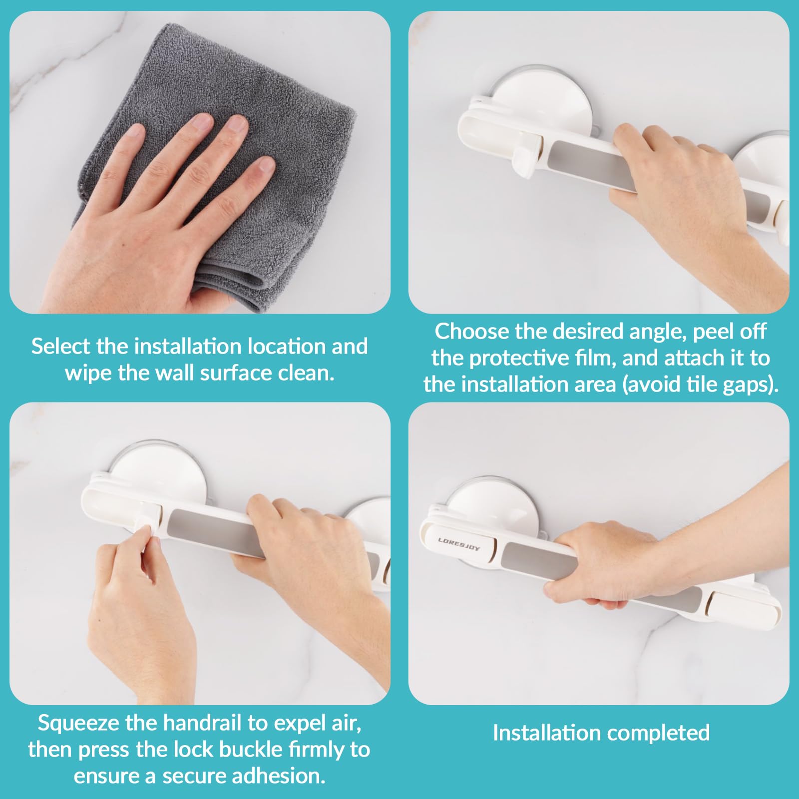 Maniglia Doccia Anziani, Maniglione Bagno per Disabili, 30CM Maniglia Ventosa per Doccia, Rimovibile Maniglioni Bagno per Anziani, Senza Foratura, Maniglione Bagno