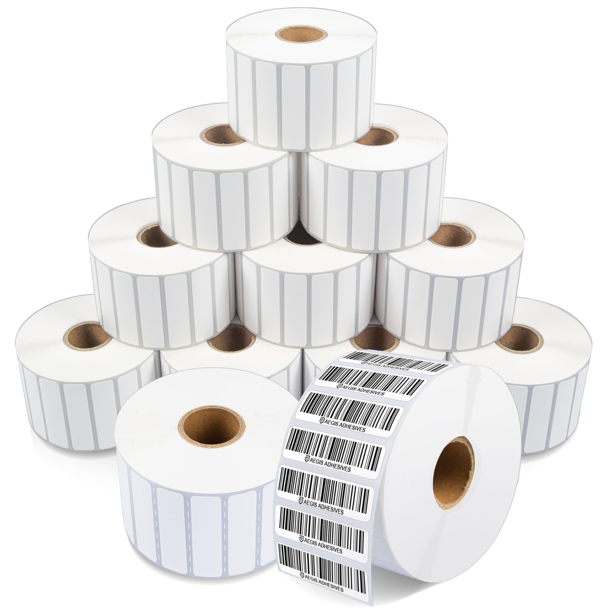 Aegis Adhesives - 2” X ½” Direct Thermal Labels for Barcodes, Return Address, File Folders, Perforated & with Compatible with Rollo, Zebra, & Other Desktop Label Printers (12 Rolls, 2400/Roll)