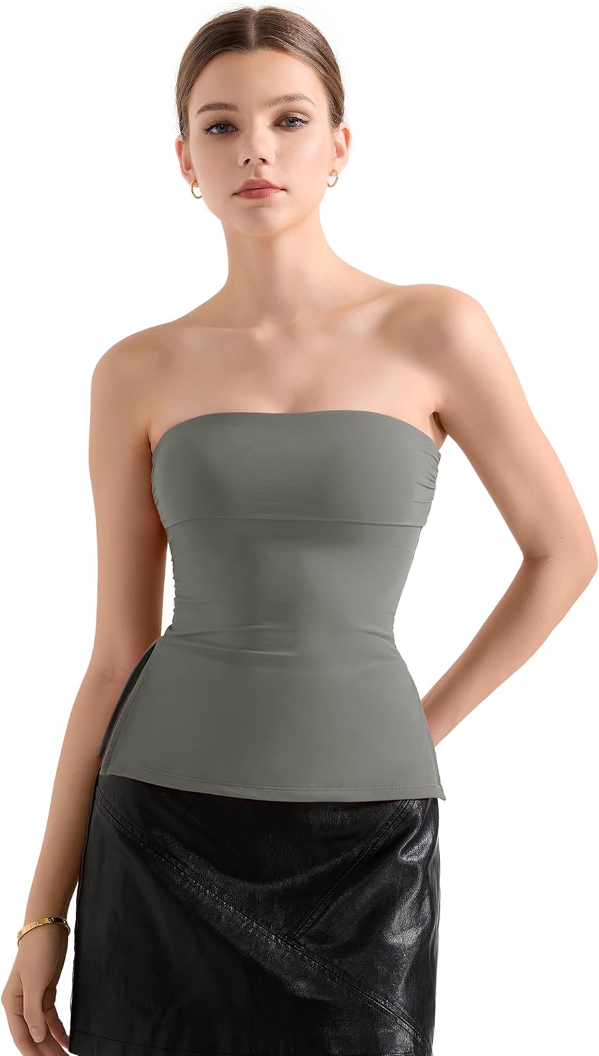 SUUKSESS Women Double Lined Going Out Trendy Tube Tops Side Split Sexy Tank Tops