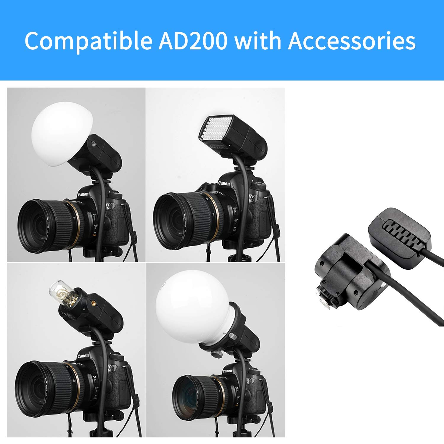 Godox 200W Extension Flash EC200 para Godox AD200/AD200Pro Pocket Flash, 2M Extend Power Cable, Funciona con AD200 Bare Bulbs Head y Speedlite Head