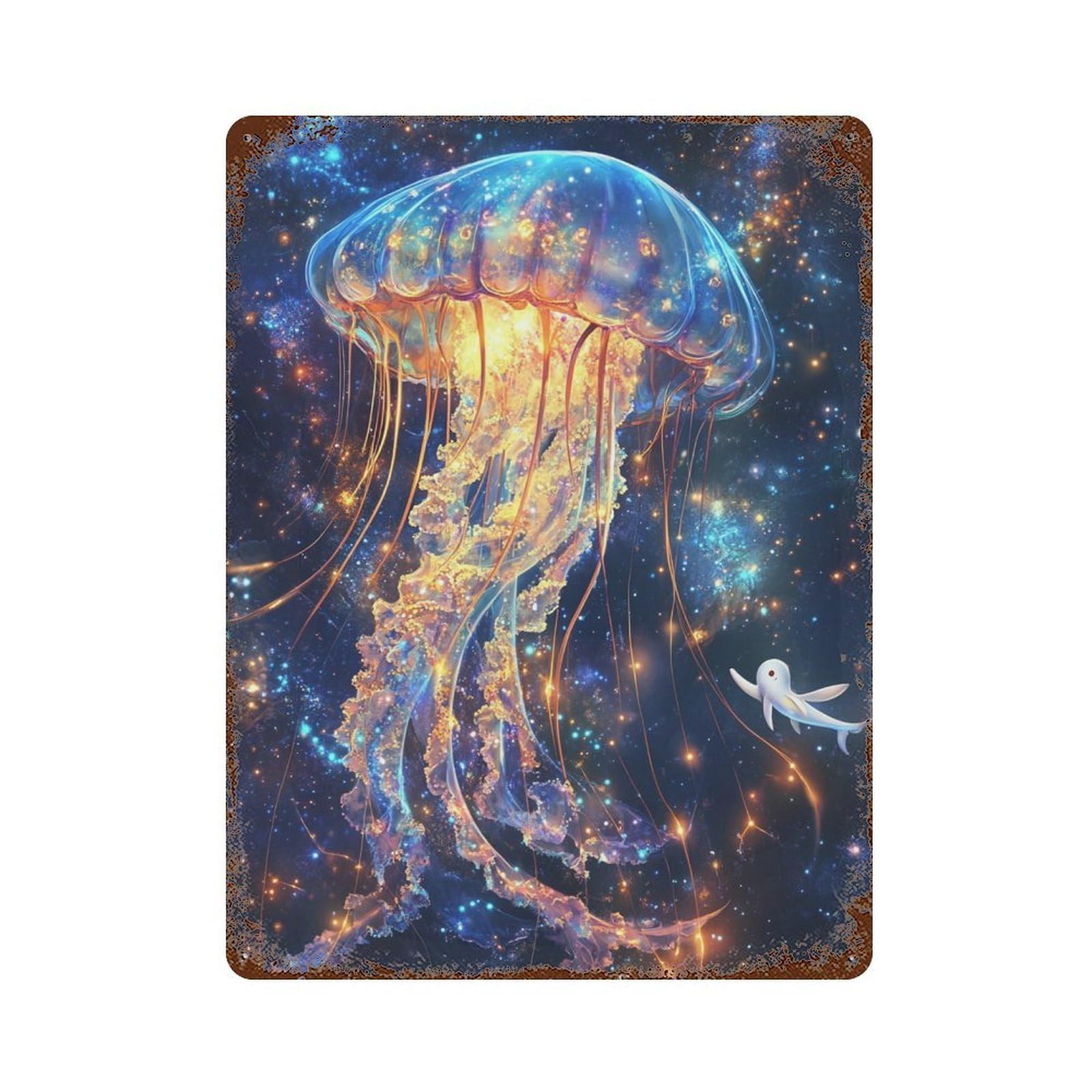 Jellyfish in Space Vintage Rust Metal Sign 15.7"x11.8", Classic Wall Plaque for Garage, Pub Or Kitchen