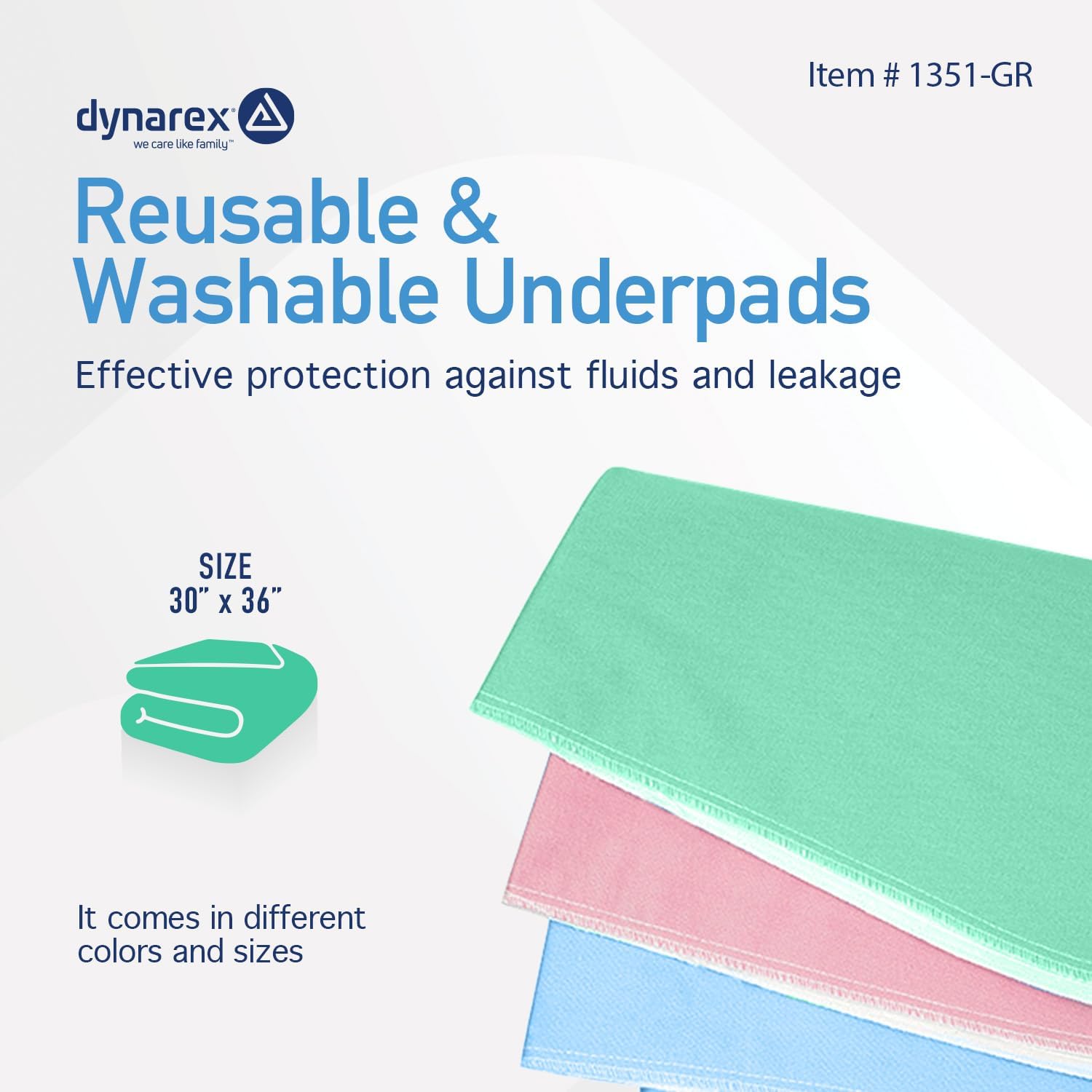 Dynarex Incontinence Bed Pads - Reusable & Washable Waterproof Pee Pads for Kids, Adults, Elderly - 1 Case - 8 Boxes of 3 Pads - 30" x 36", Green