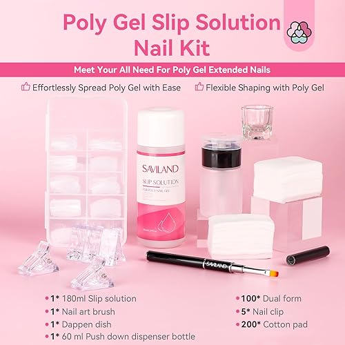 Miniatura 2 de Saviland Solución antideslizante de 6.1 fl oz para uñas de gel de poli Kit de solución de gel antiadherente para principiantes con doble cabeza para