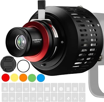 AMBITFULAL-18 Pro Bowens Mount Focusing Optical Snoot, Adjustable Spotlight Snoot with Gobos & Filters for Studio Photography Light