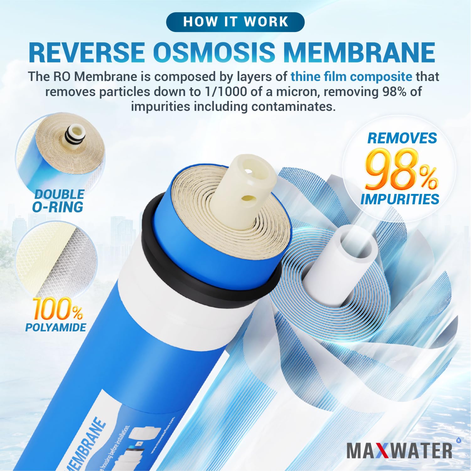 Max Water Juego de 5 filtros compatibles con GE GXRV10AB01, FX12P FX12M, GXRM10G, GXRM10RBL RO Pre y Post Filter 50 GPD filtro de membrana, paquete combinado de filtro de agua de ósmosis inversa