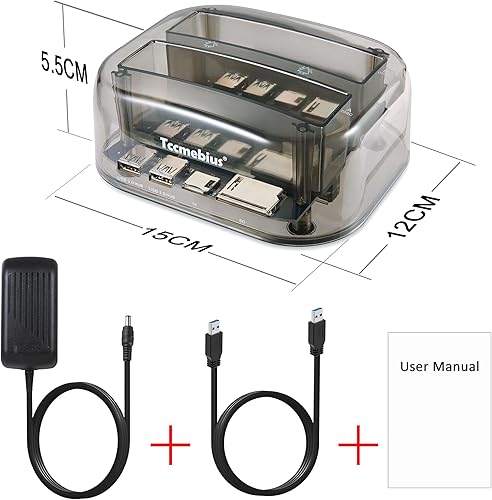 Miniatura 7 de TCC-S865 USB 3.0 a SATA IDE Dual Slots Externo Transparente Disco Duro Estación de Acoplamiento con Lector de Tarjetas y 2 Puertos USB 3.0 Hub para