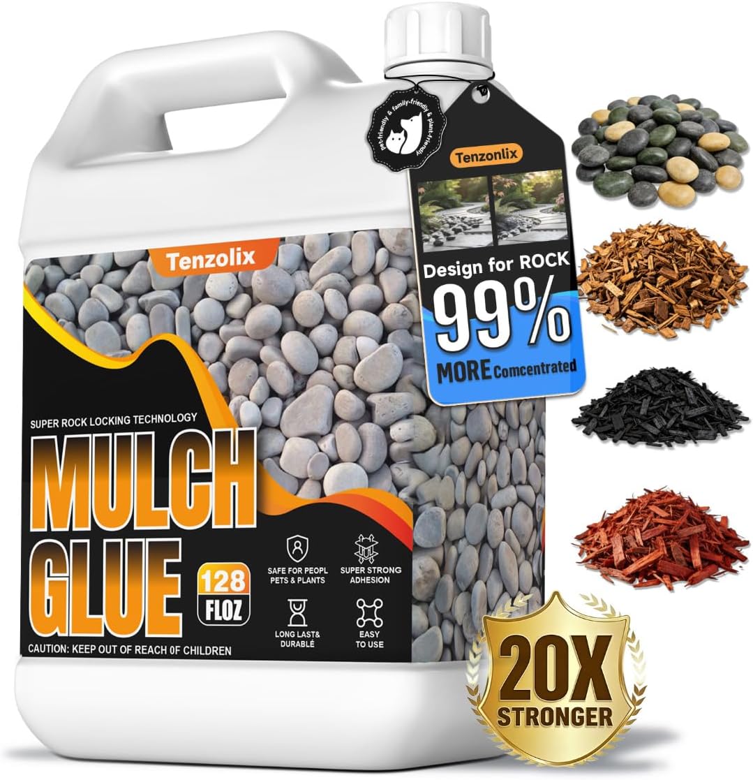 Mulch Glue for Landscaping – Rock & Gravel Binder, Fast-Drying Landscape Glue to Lock Mulch&Pebbles – Long-Lasting Non-Toxic, Weather-Resistant for Gardens, Paths & Patios (1 Gallon)