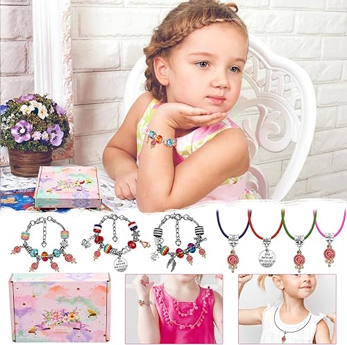 Miniatura 5 de Hazms Kit de 136 piezas de pulseras con dijes para niñas adolescentes, suministros de fabricación de joyas con cuentas de cadena de serpiente,