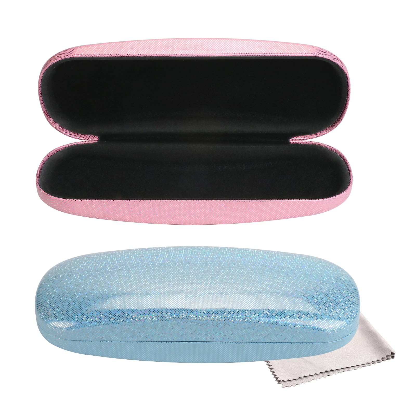 TRUEIN2 Hard Shell Eyeglasses Case, PU Leather Protective Case for Glasses, Glitter Glasses Case with Cleaning Cloth, Spectacle Case