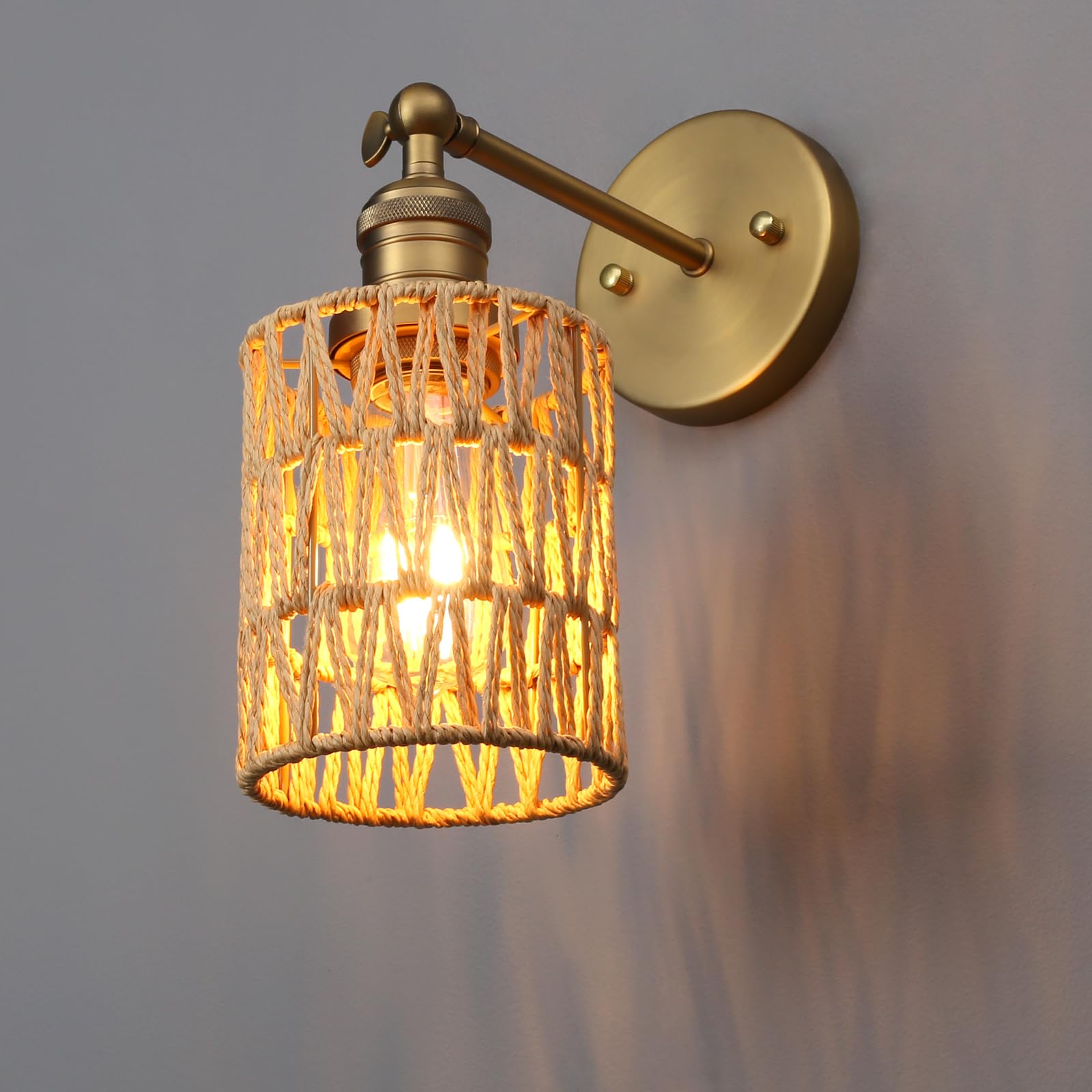 Yosoan Vintage Boho Wall Lights, Rattan Wall Sconces Lighting Bedroom Living Room Kitchen Entryway (Antique) - Image 3