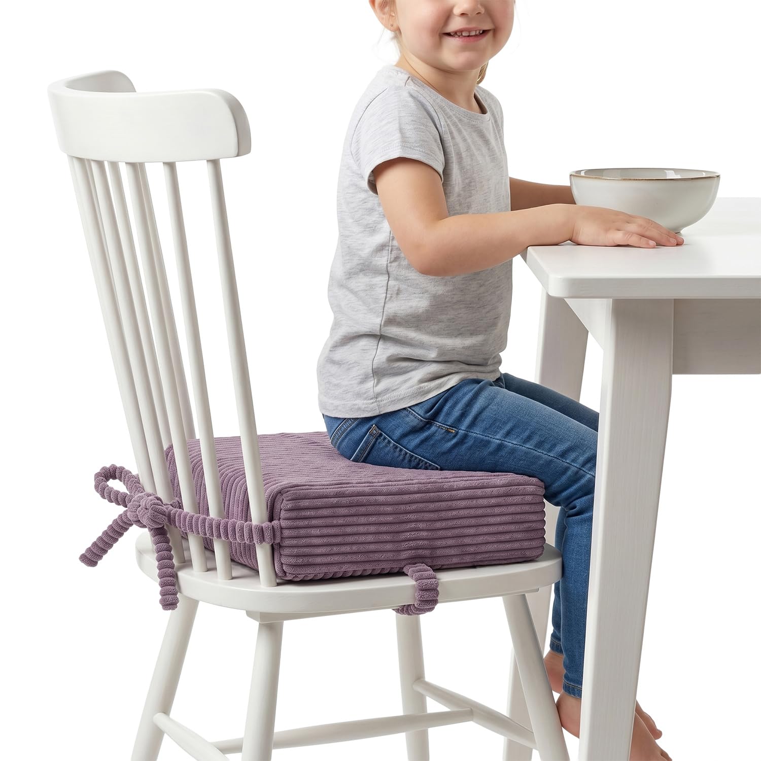 KiddyMoon Sitzerhöhung Für Kinder, Sitzkissen Für Kinderstuhl Mit 10 Cm Höhe, Waschbarem Bezug Und Bindebändern, Violett