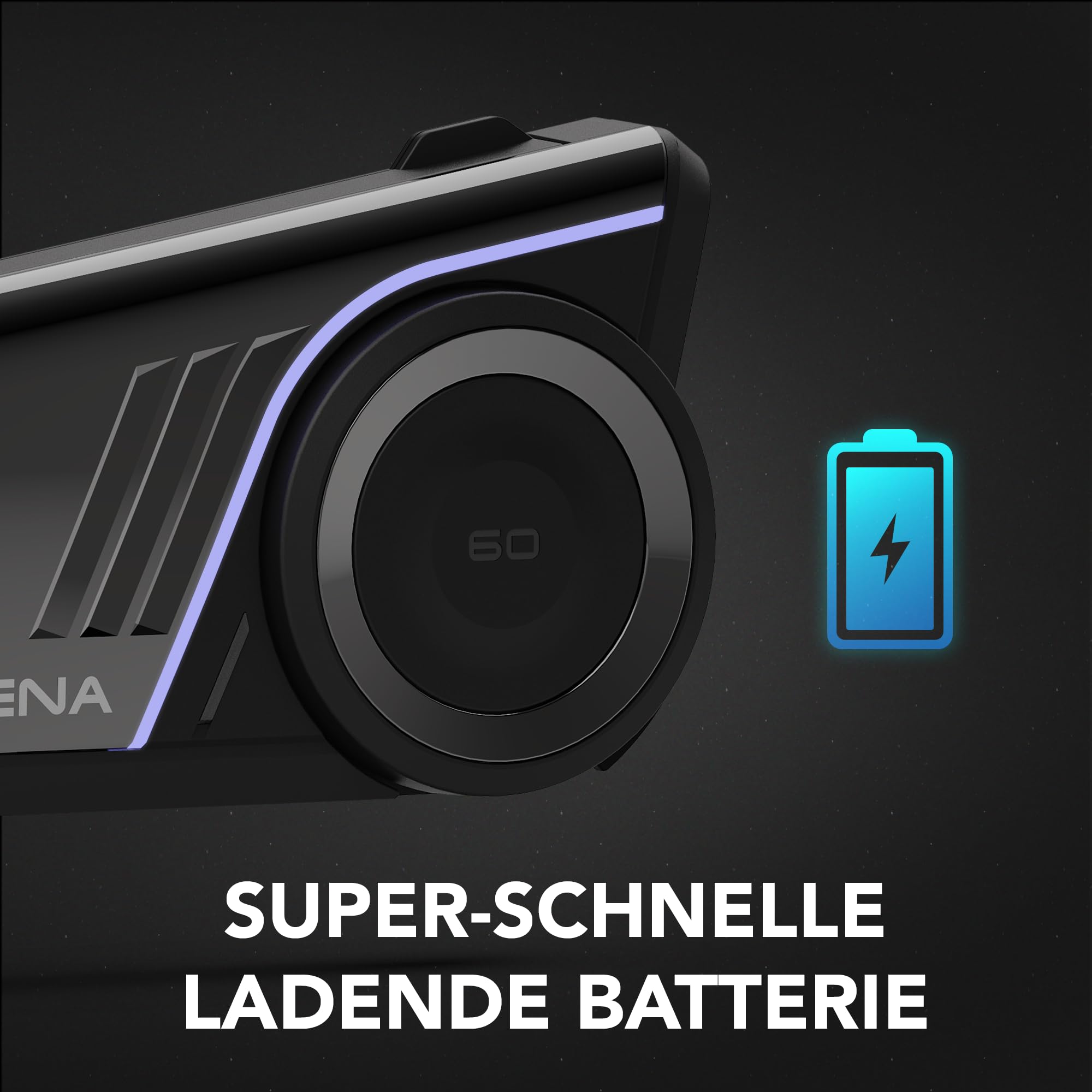 Sena 60S Motorrad-Kommunikationssystem Mesh 3.0, Wave, Bluetooth Intercom, IPX7 wasserdicht, 24 Std. Akku, 2 km Reichweite, Sound von Harman Kardon 2. Generation Helm-Kommunikationssystem