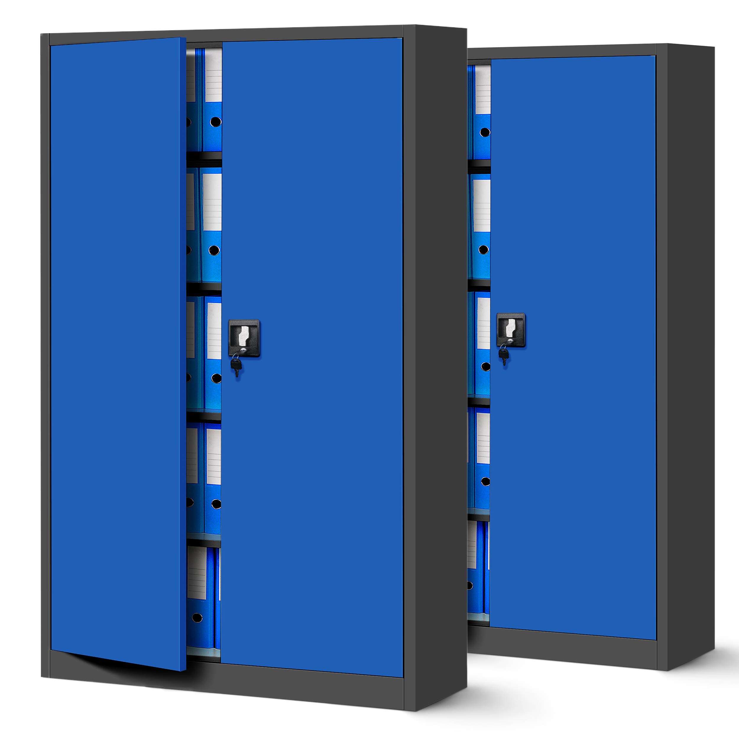 Jan Nowak Set di 2 Armadio da Ufficio XXL C001 II Archivio per Officina in Metallo Verniciato a polvere Chiudibile 185 cm x 115 cm x 40 cm (Antracite-Blu)