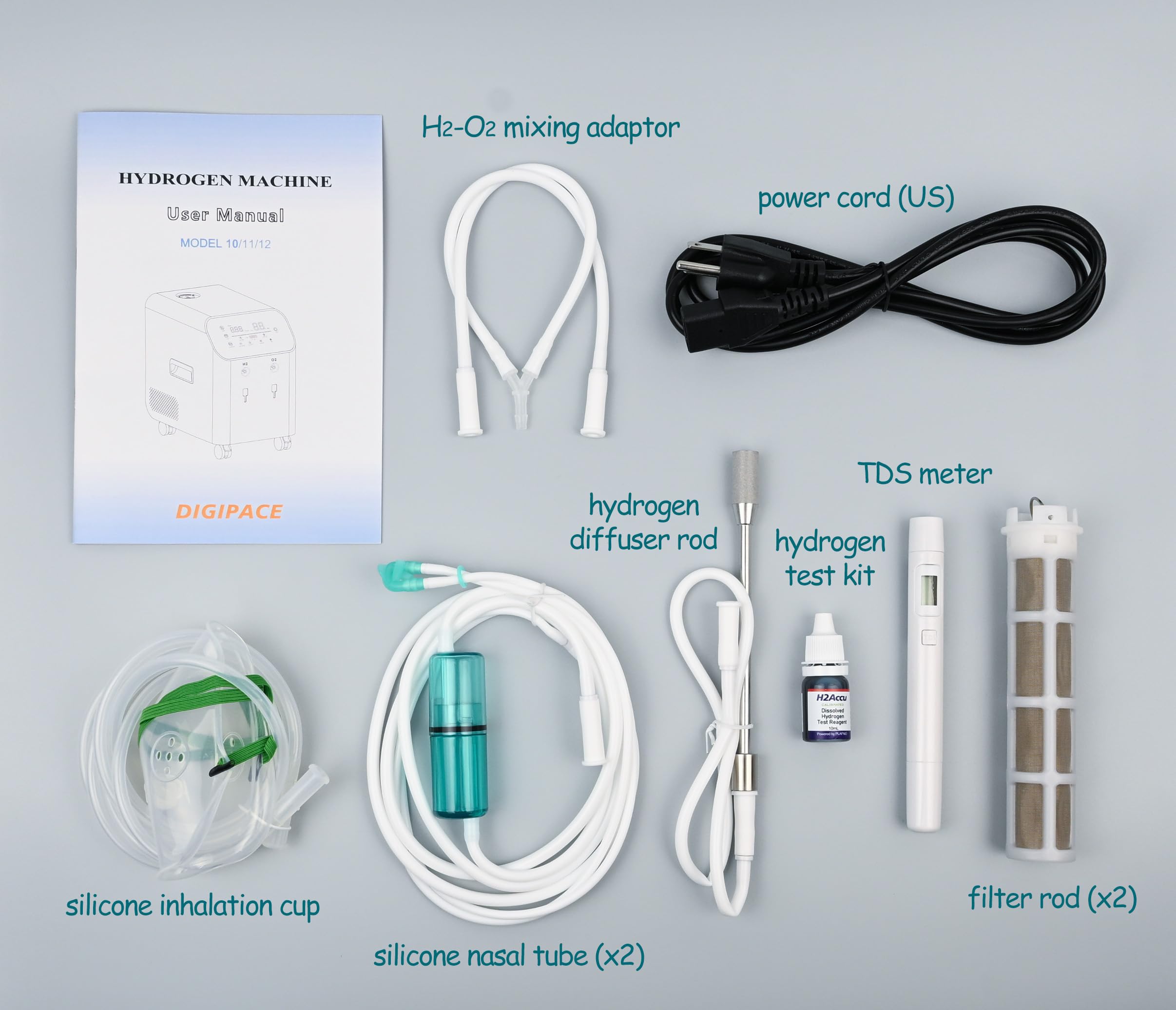 Máquina de inhalación de hidrógeno portátil de 240 ml y generador de agua de hidrógeno, 99.996% ultra puro, último ionizador SPE/PEM con electrodos de platino, modo nocturno de 4 horas, para el hogar