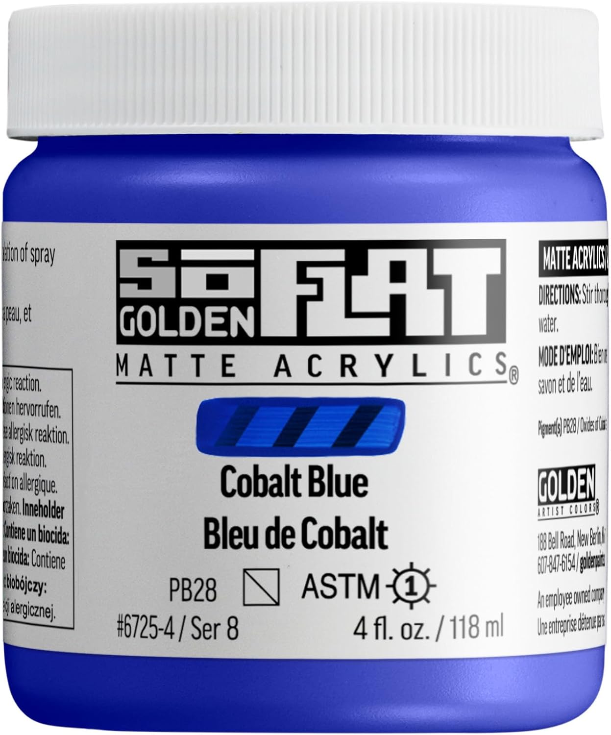 GOLDEN SoFlat Matte Acrylics, Cobalt Blue, 4 fl. oz. Jar, Professional Acrylic Paint, Semi-Transparent