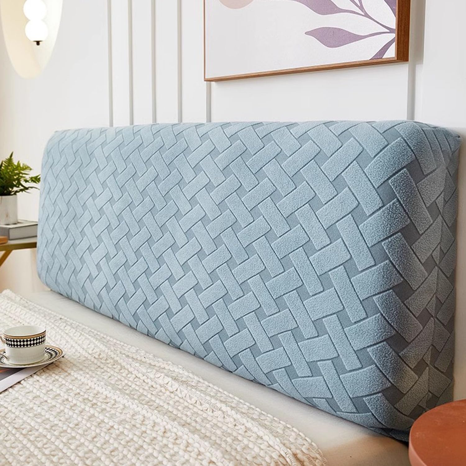 Copri Testiera Letto,Tessuto in Velluto Jacquard,Testiera Lavabile Copri,Antipolvere in Cover,Universale Copertura per Testiera per Letto,Copri Testiera Letto Matrimoniale Imbottito(220cm,Light Blue)