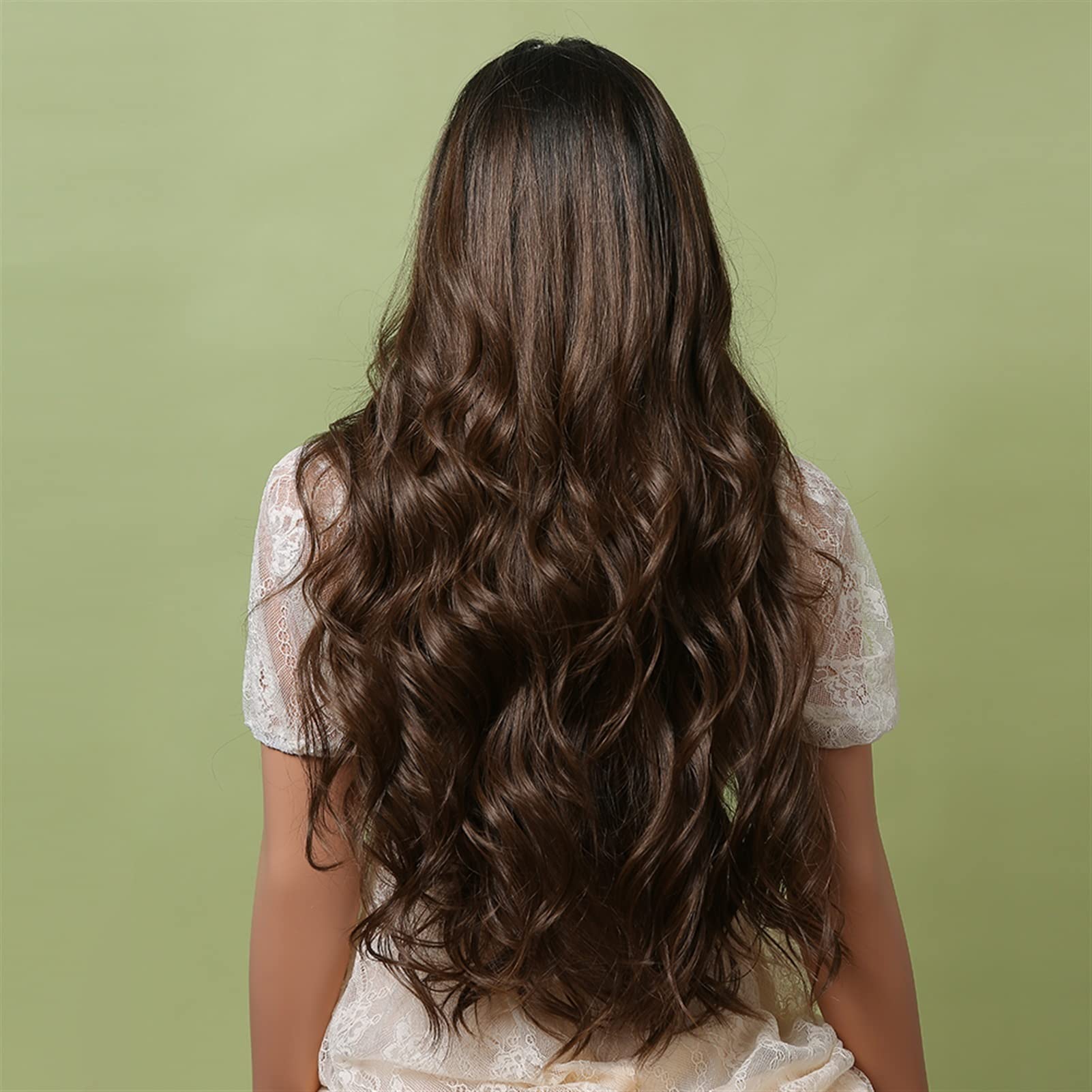 Amazon.co.jp: かつら ロングダークブラウンレースの前部合成天然髪の