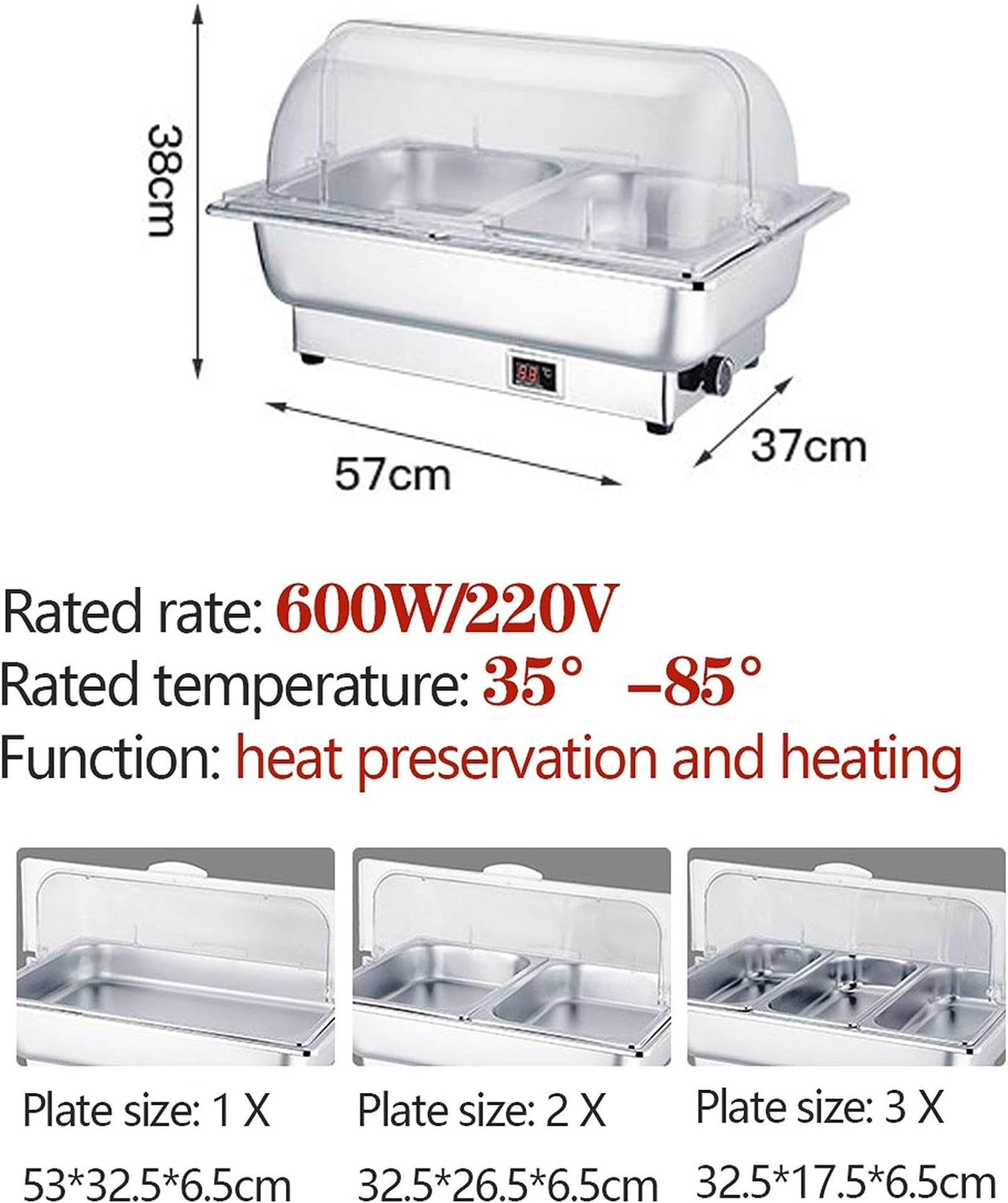 Chafing Dish, Scaldavivande Elettrico Acciaio Inox, Contenitore Scaldavivande Termico Scalda Cibo Commerciale per Buffet, Temperatura Regolabile (35-85 °)