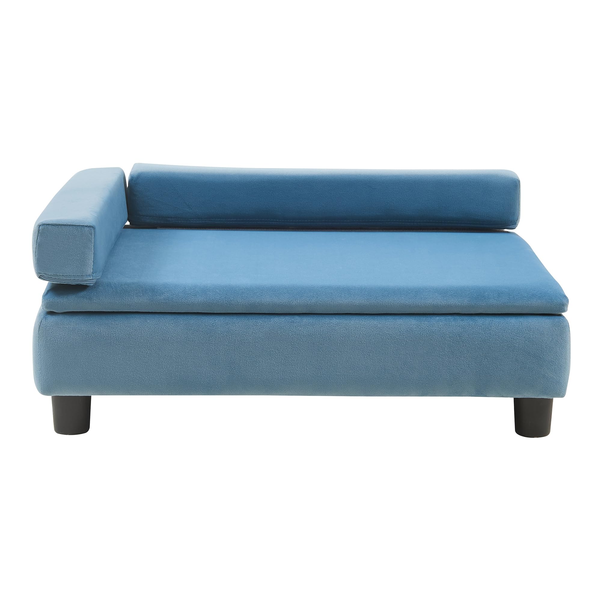 [en.casa] Cama Perro Salkonssad con Almacenamiento Oculto Sofá para Mascota Gato Pequeño/Mediano con Laterales Desmontables MDF Terciopelo 60x45x24cm Azul