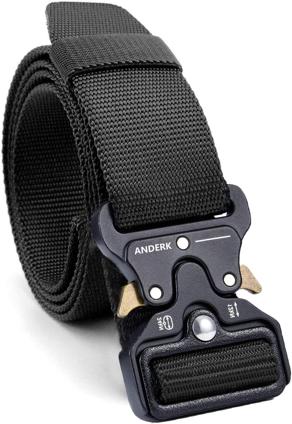 ANDERK Men's Sturdy Tactical Belt Military Style Belt for Work Trousers with Adjustable Buckle, Black
